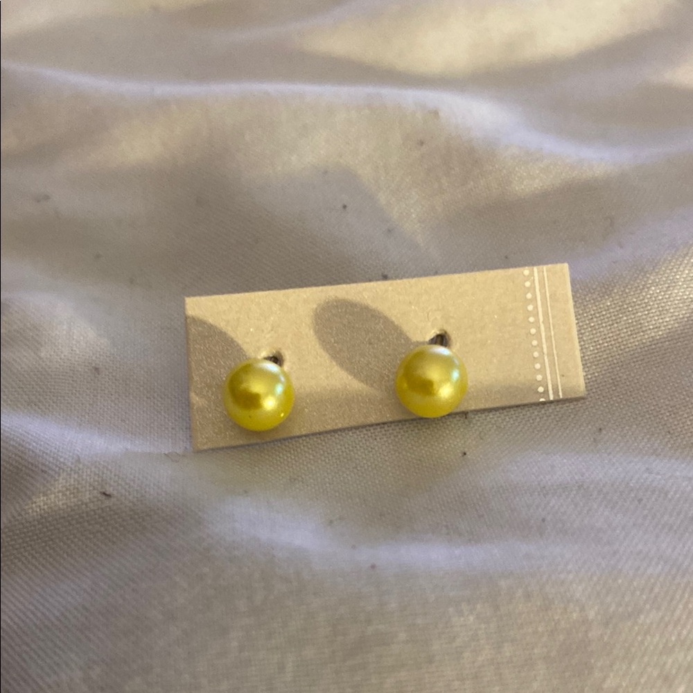 Yellow Pearl Stud Earrings